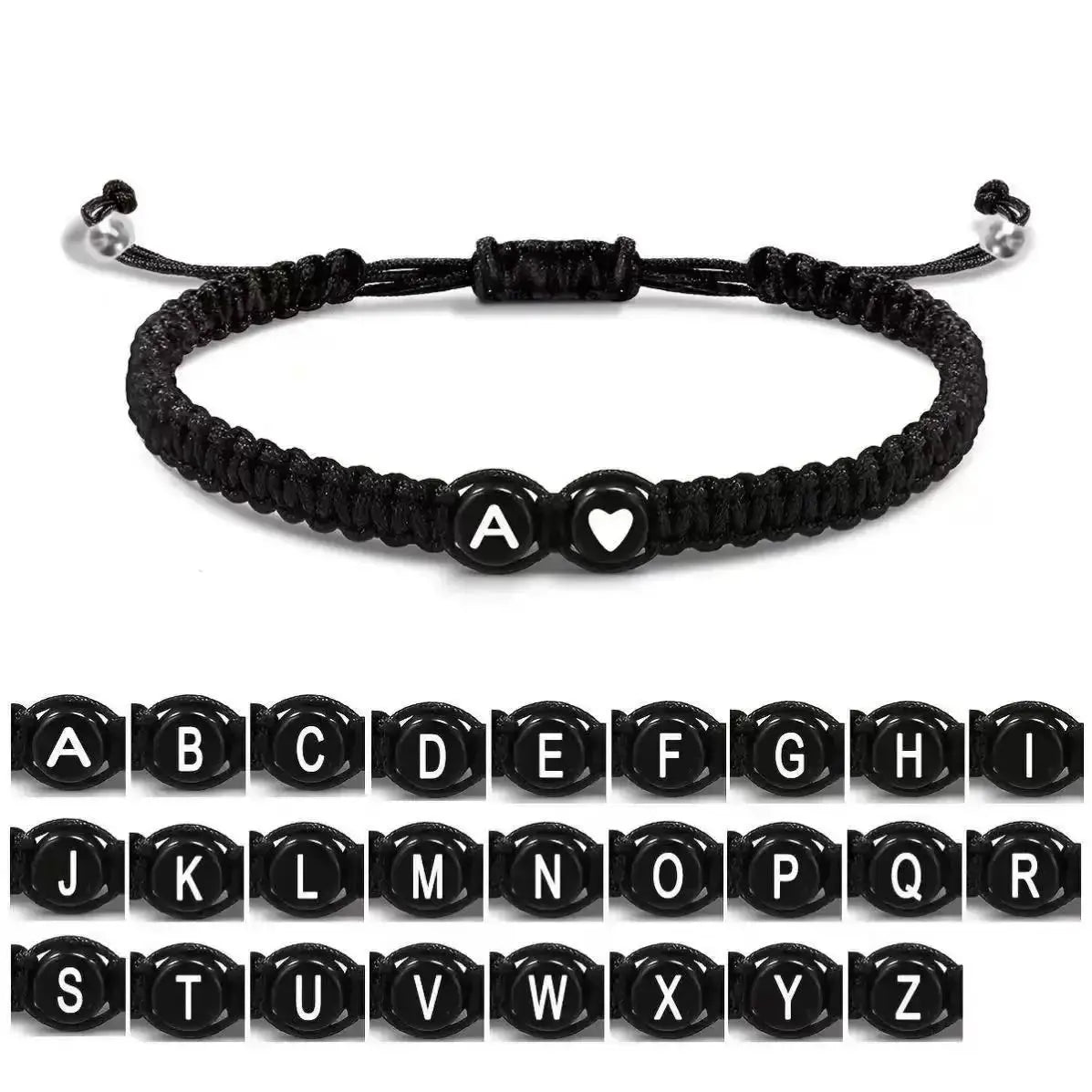 Unisex Initial Heart Bracelet Adjustable Braided Rope Jewelry A To Z Letters Personalized Name Gift For Women Men