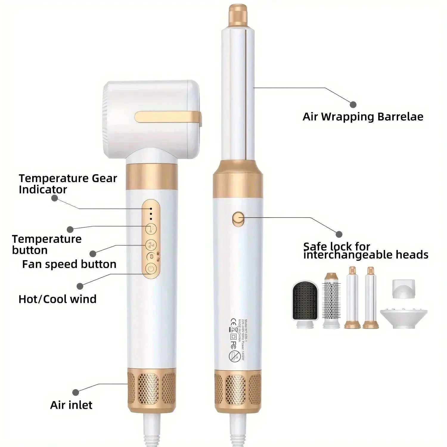 Tinsol 7-In-1 hair dryer brush set by Simples Market; white-gold finish with interchangeable heads (2 units shown)