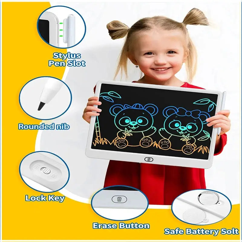 Simples Market 13/16 inch LCD drawing tablet writing board, white frame with panda doodles