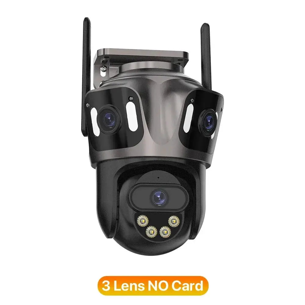 Simples Market three-lens outdoor 4K WiFi IP camera with PTZ, AI human detection, IP66 waterproof CCTV