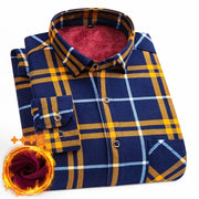 Men's thick plaid flannel shirt with fleece lining, navy and yellow, plus-size 7XL/8XL