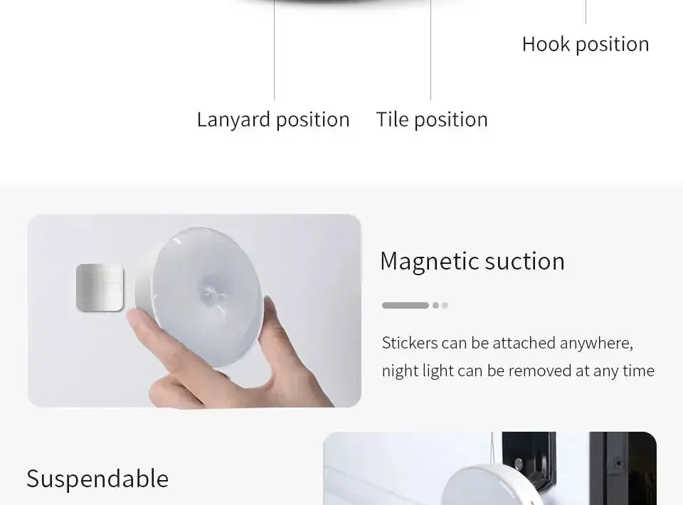 Simples Market LED motion sensor night light, white round USB-rechargeable cabinet light