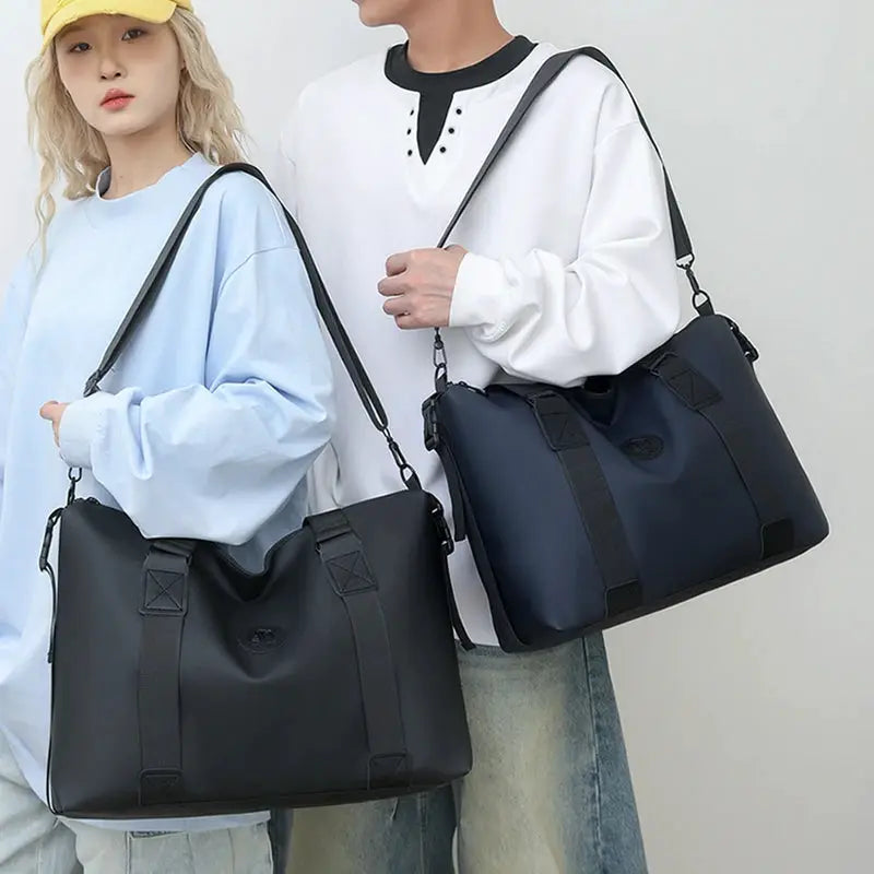 Simples Market travel duffel bags; large-capacity Oxford cloth, waterproof, black and navy (2 bags)