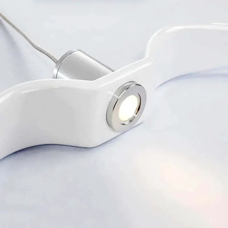 Seagull-design LED pendant lamp by Simples Market in white with chrome ring ceiling light