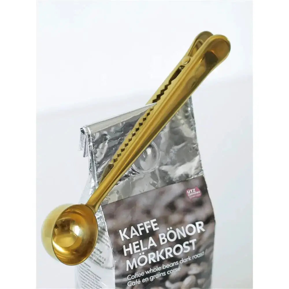 Two In One Stainless Steel Measuring Coffee Scoop With Sealing Clip For Coffee Grounds Tea Leaves And Milk Powder