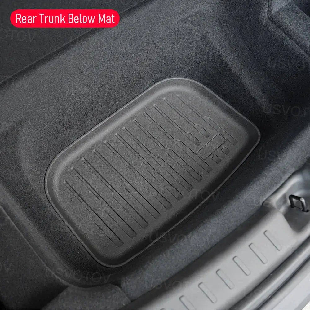 USVOTOV all-weather trunk liner mats for 2026 Tesla Model Y rear cargo area, black rubber protector