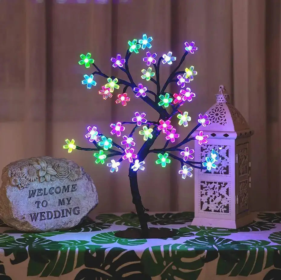 Cherry Blossom LED Bonsai Tree Lamp 17 Inch USB Powered Tabletop Light for Home Decor