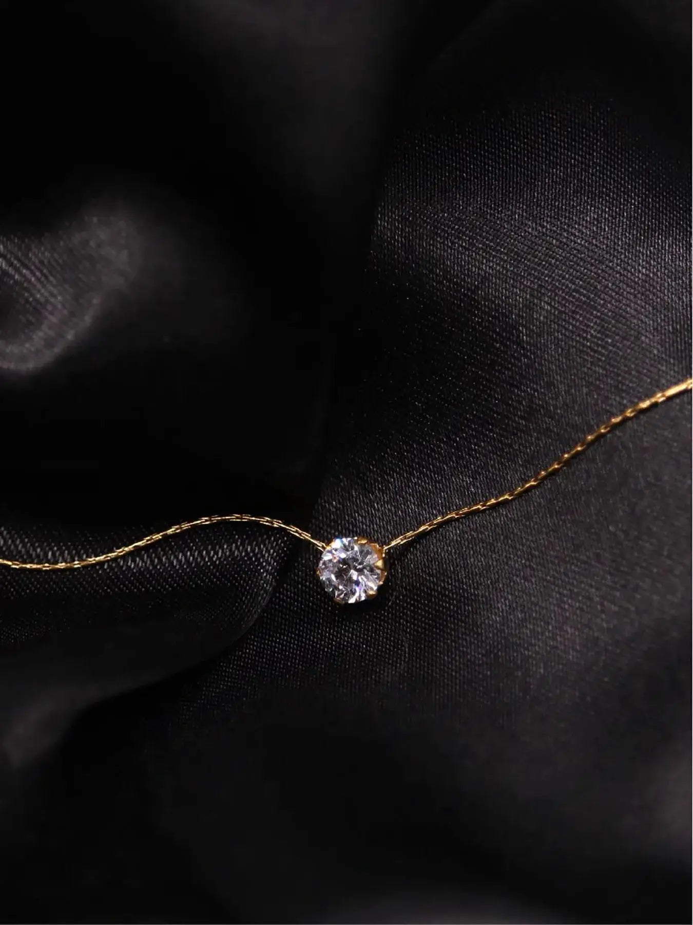 PerisBox dainty zircon necklace with round clear CZ on gold-tone stainless steel chain