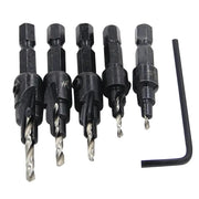 5pc Hexagon Screw Hole Opener Set With Countersink Drill Bit Taper for Woodworking and DIY Projects