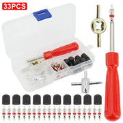 Tire valve core remover toolkit by Simples Market, 33pcs with red-handled screwdriver and assorted cores and caps