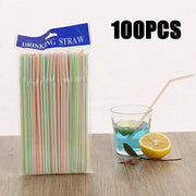 100 Pack Colorful Bendable Plastic Drinking Straws For Milk Tea Bar Party Wedding Kitchen Beverage