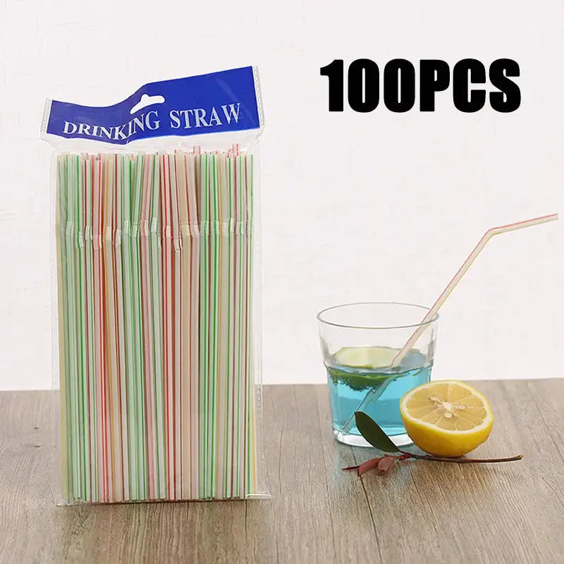 100 Pack Colorful Bendable Plastic Drinking Straws For Milk Tea Bar Party Wedding Kitchen Beverage