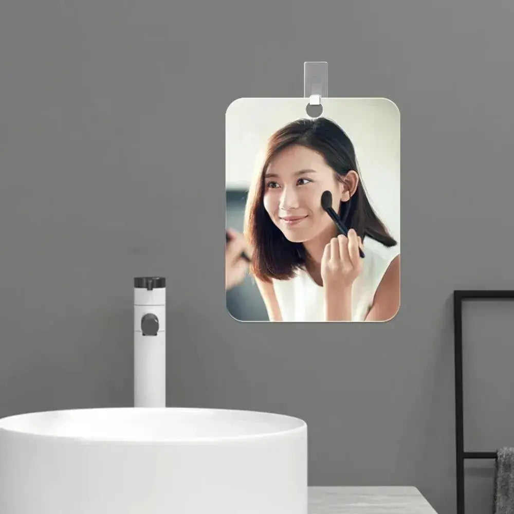 Bathroom fogless acrylic vanity mirror with wall hook, rounded corners