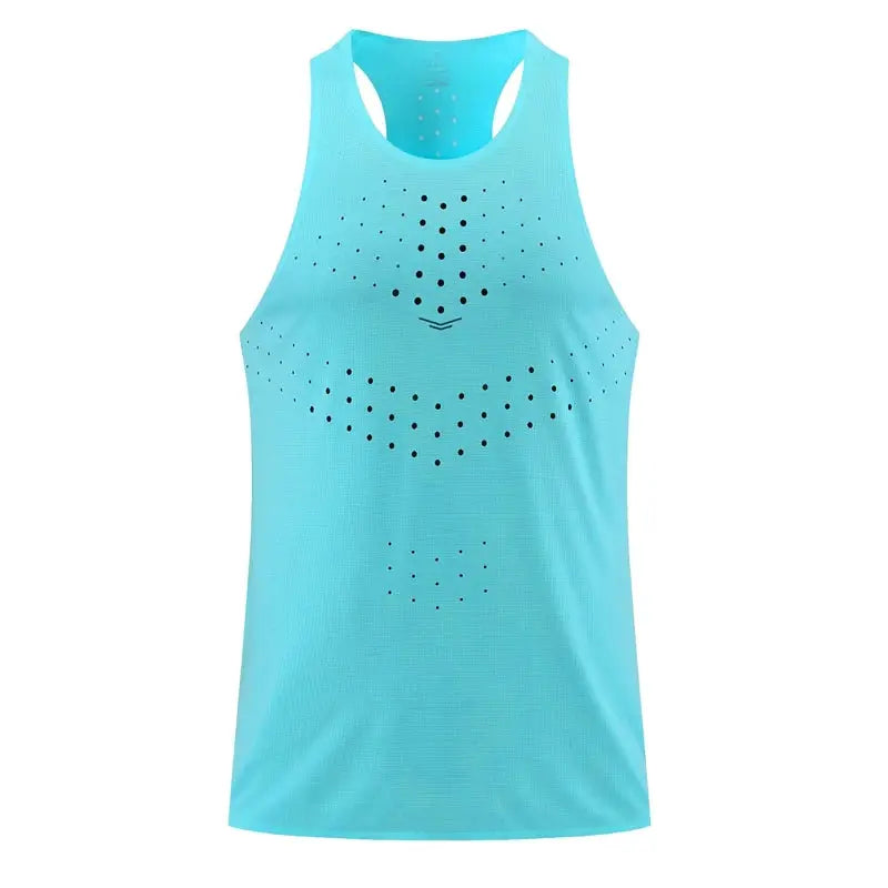 Athletics tank top sleeveless running singlet in turquoise with dotted perforation design