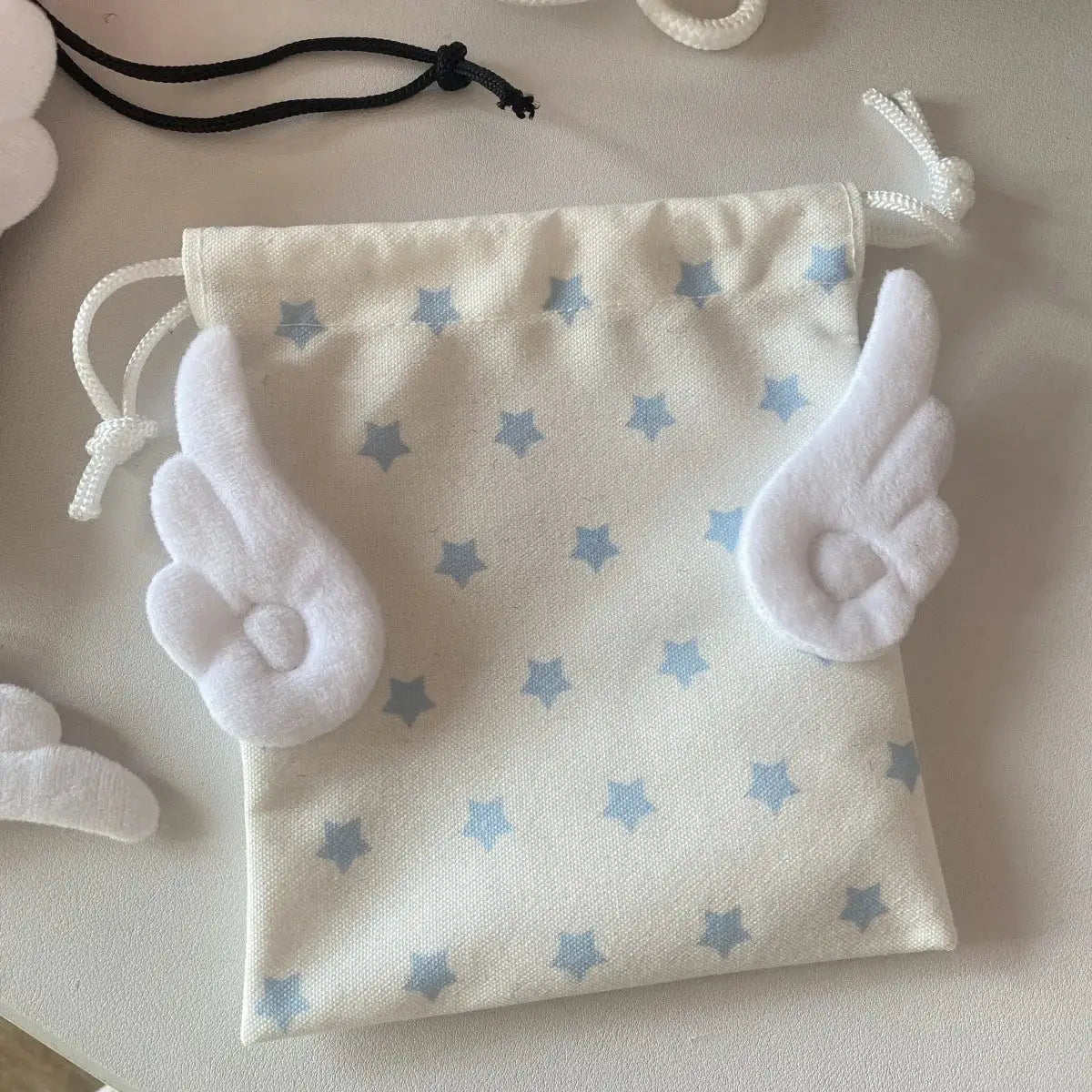 Star Pattern Drawstring Canvas Bag With Rope Closure Portable Dustproof Storage For Cosmetics And Stationery