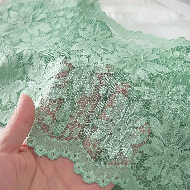 Lace bralette set mint green, floral lace, wireless seamless lingerie, 3 pcs
