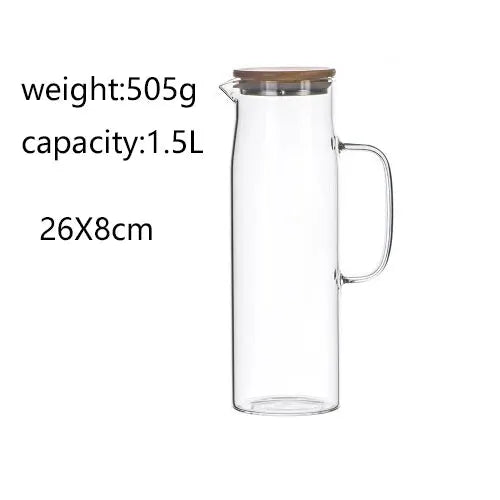 Thickened Borosilicate Glass Kettle With Bamboo Lid And Filter Cover 1000ML And 1500ML Capacity For Juice And Coffee