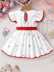 Summer Floral Print Infant Dress For Baby Girls 0 To 3 Years Breathable Short Sleeve Princess Outfit