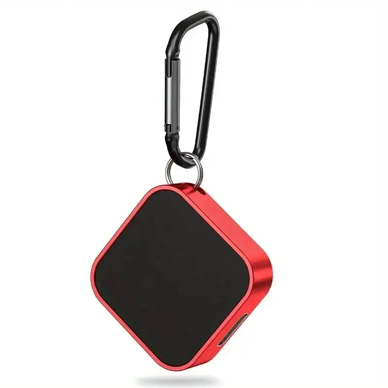 Simples Market portable wireless Apple Watch charger, red aluminum square with black charging pad and carabiner