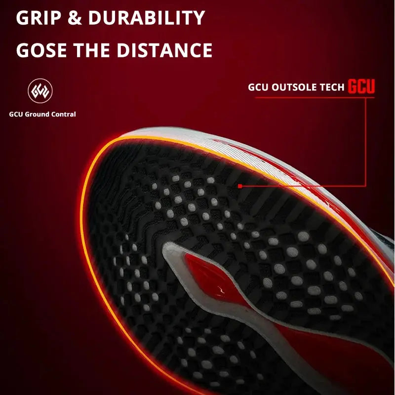 Li-Ning Red Hare 9 Ultra racing shoe outsole close-up with black tread, red trim and dotted pattern