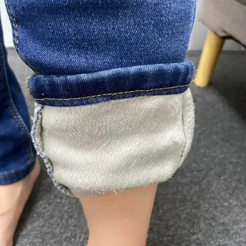 Women Thermal Skinny Jeans With Plush Lining Warm Winter Denim Pants