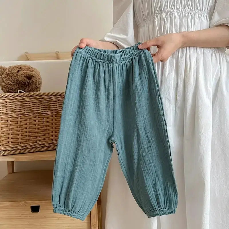 Kids Anti Mosquito Pants Summer Thin Solid Color Loose Casual Trousers Unisex Bloomers For Boys And Girls Ages 4 To 6