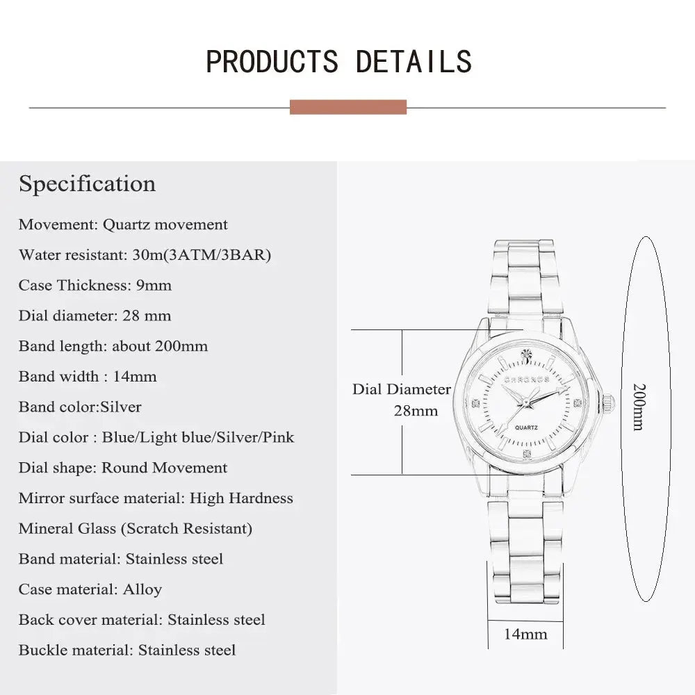 Chronos Elegant Women Watch Luxury Stainless Steel Wristwatch With Japanese Quartz Movement Gift For Her