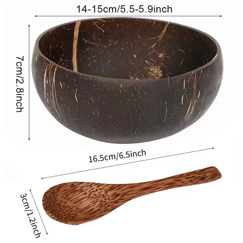 Natural Coconut Bowl Set With Coconut Spoons And Wooden Bowls Eco Friendly Kitchen Tableware For Salads Smoothies Ramen