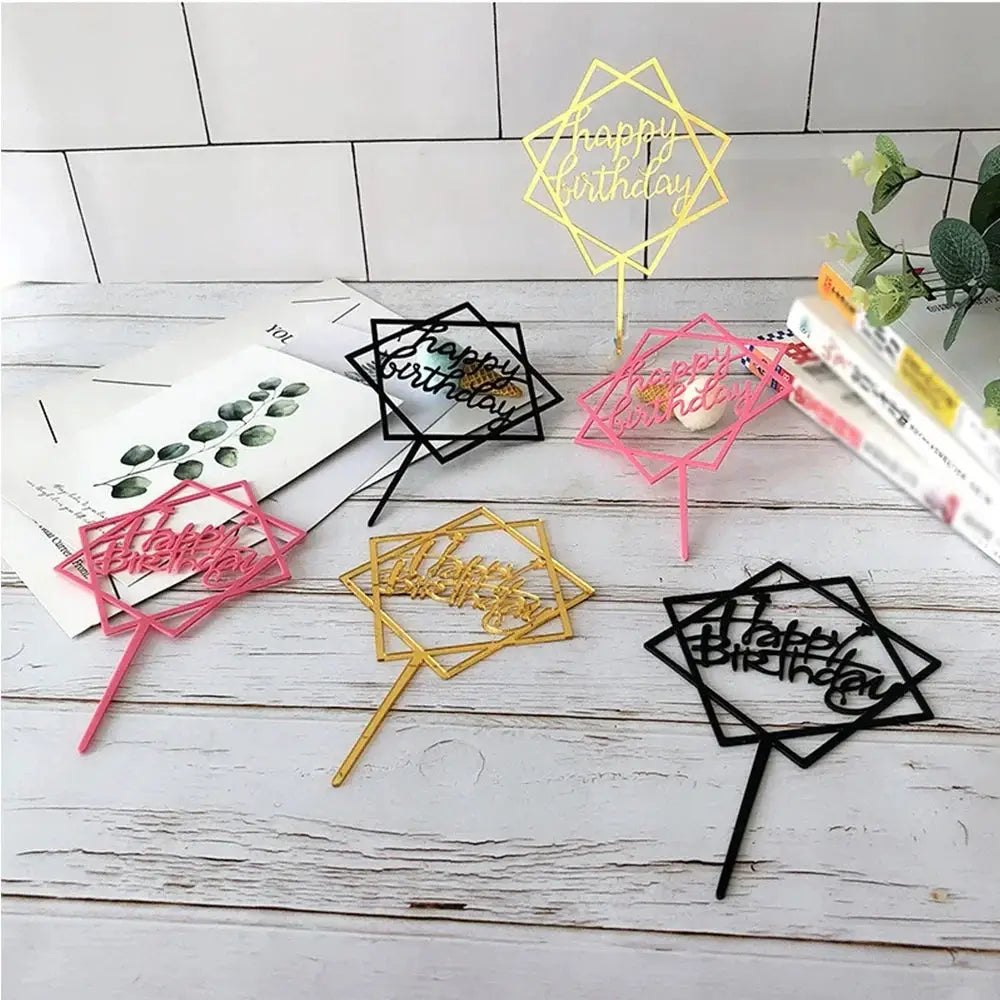 Ten Piece Set Multi Style Acrylic Happy Birthday Cake Toppers For Dessert Decoration