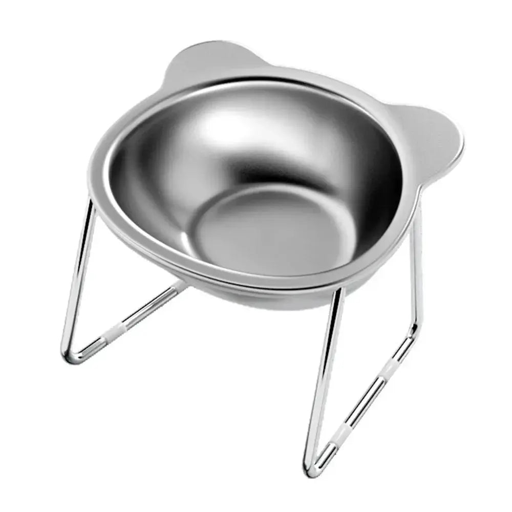 304 Stainless Steel Raised Cat Bowl With 15 Degree Elevation Tilted Neck Guard For Feeding And Shatterproof