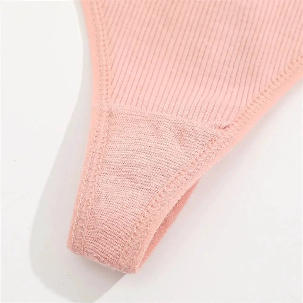 Simples Market pink cotton lace thong underwear, V-waist, breathable; 4-piece set