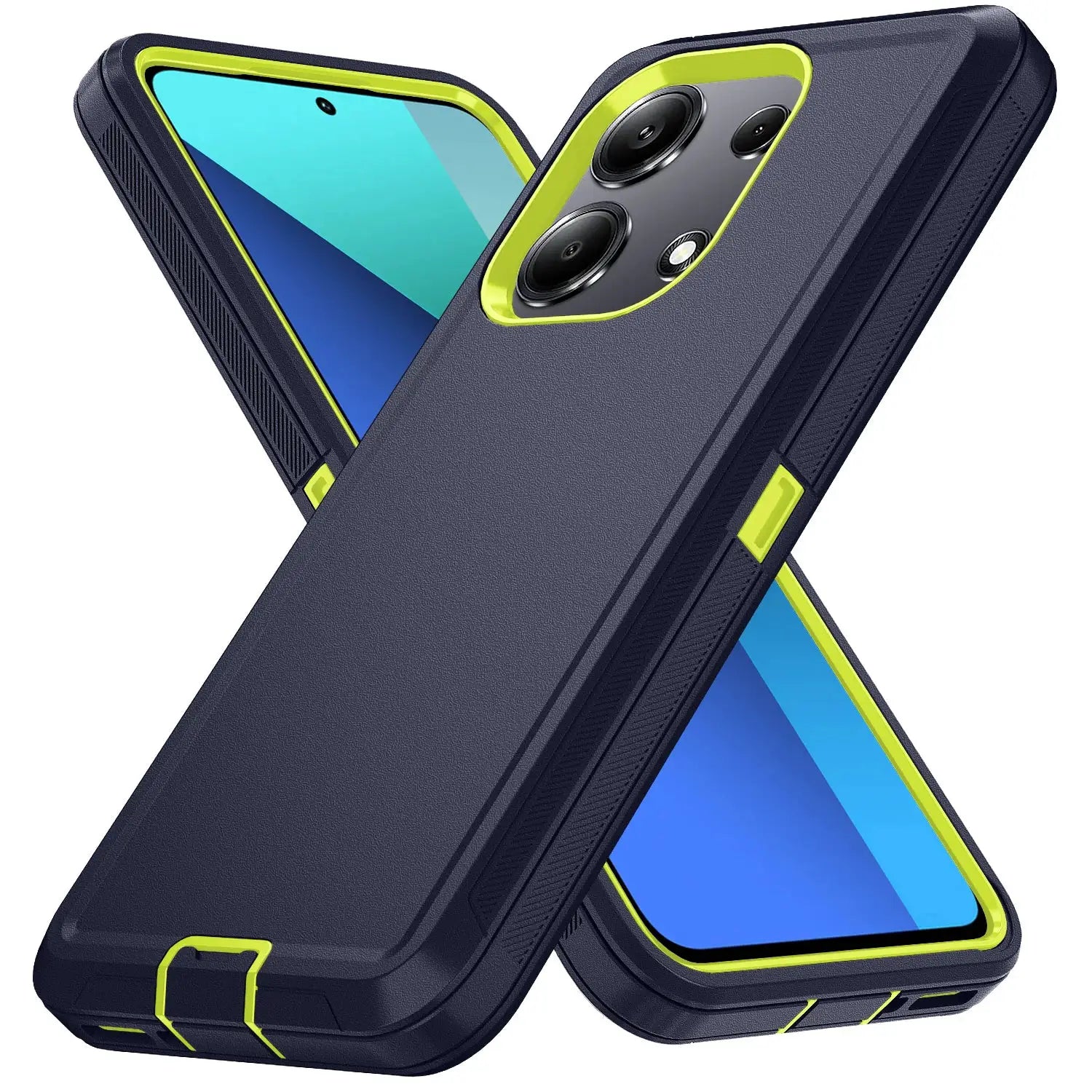 Simples Market Armor shockproof dustproof case for iPhone 13 mini, rugged navy with neon lime trim