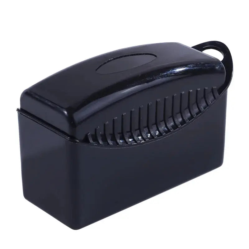 Car wheel polishing wax applicator pad in black ABS plastic case.