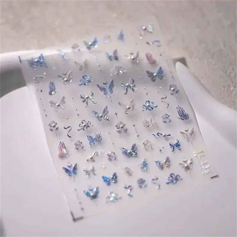 Nail art stickers sheet by Simples Market, 1pc 5D holographic self-adhesive butterflies/bows for DIY manicure