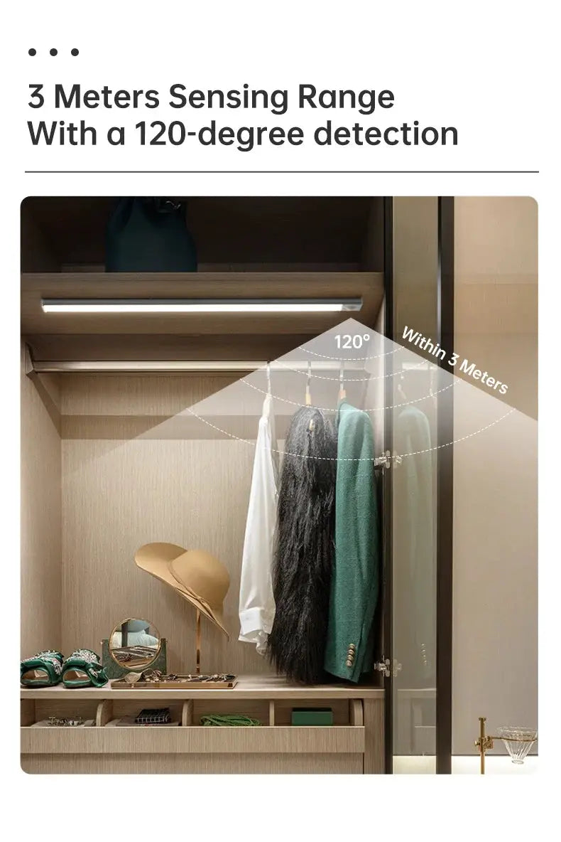 LED motion sensor closet light by Simples Market, wireless USB wardrobe lighting for cabinets