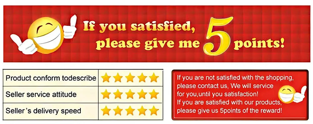 Promotional banner with a smiling emoji and the message If you satisfied, please give me 5 points and rating panels.