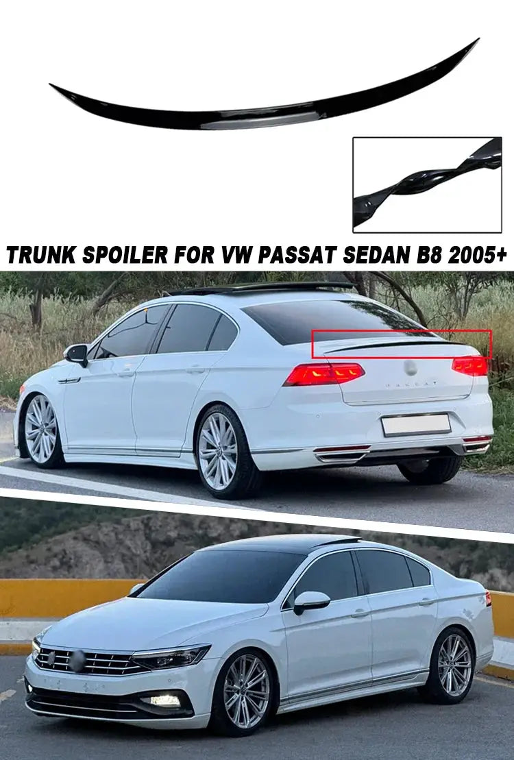 Rear trunk spoiler lip for VW Passat B6/B7/B8 (2005–2021), black soft plastic by Simples Market