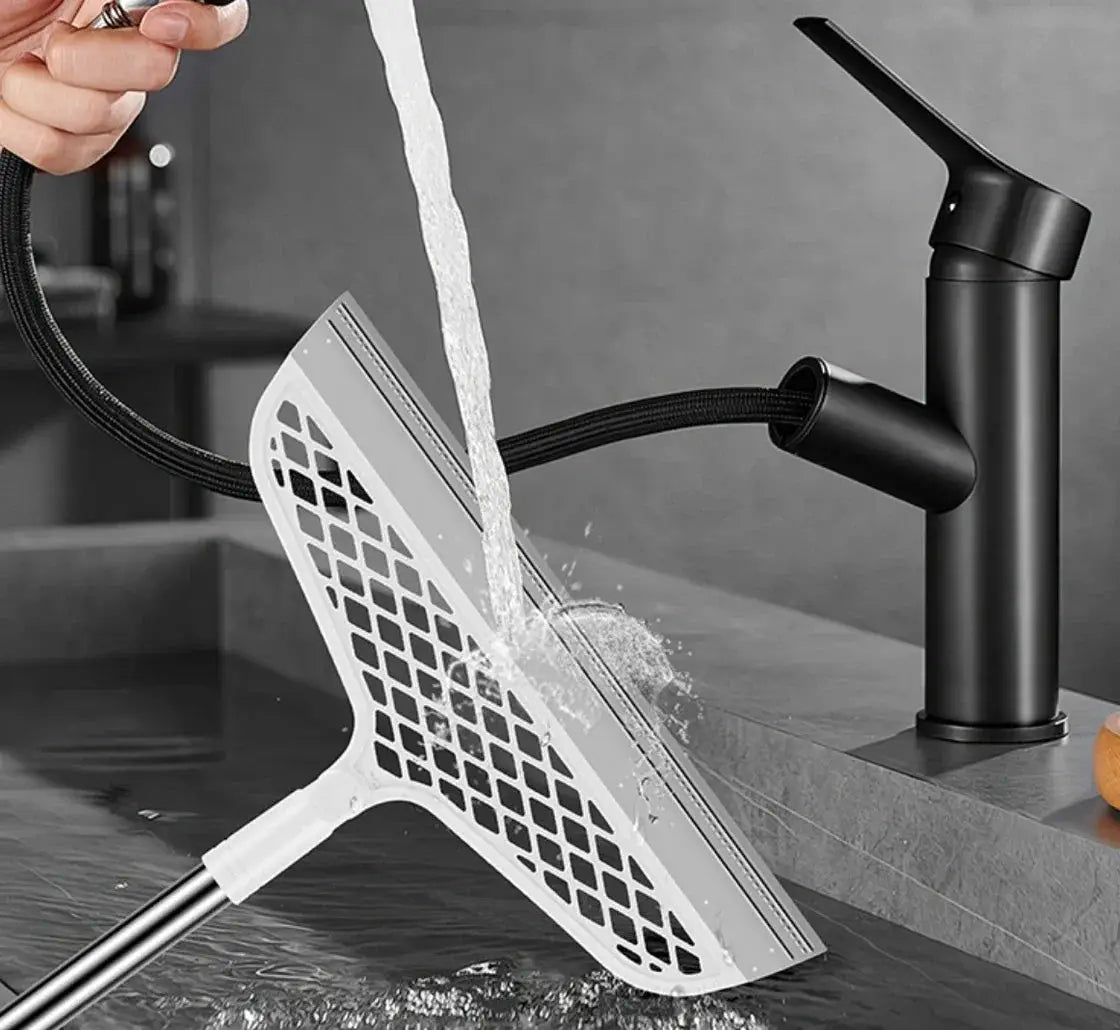 Silicone scraper broom squeegee, white/gray, 1pc, Simples Market, heavy-duty bathroom floor and window cleaner