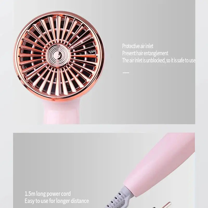 Kemei portable hair dryer, pink foldable handheld with long cord