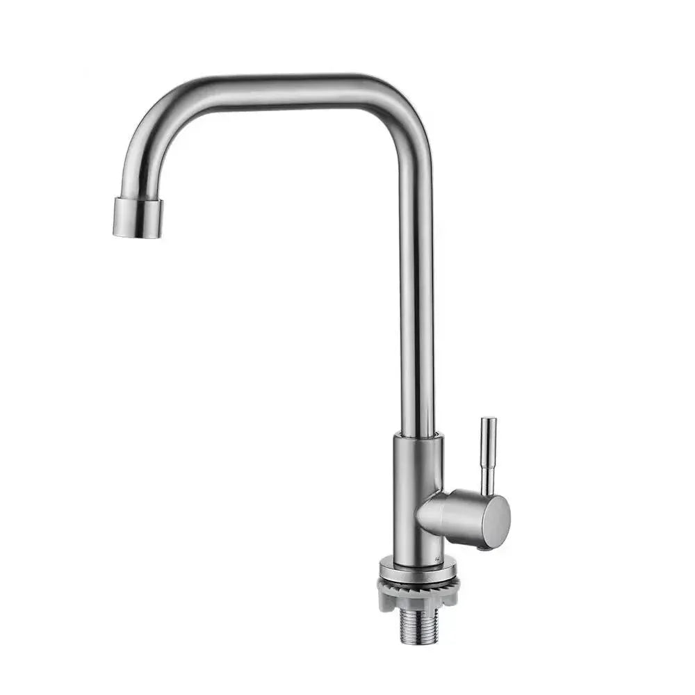 Simples Market stainless steel kitchen faucet with single lever, high-arc gooseneck, deck-mounted