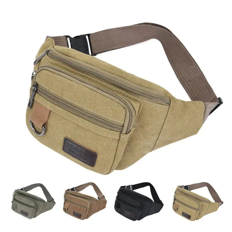 Chest bag canvas waist bag in beige by Simples Market with zip pockets and adjustable strap