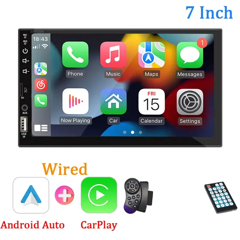 7 Inch 1 Din Car Stereo CarPlay Android Auto Bluetooth HD Touch Screen