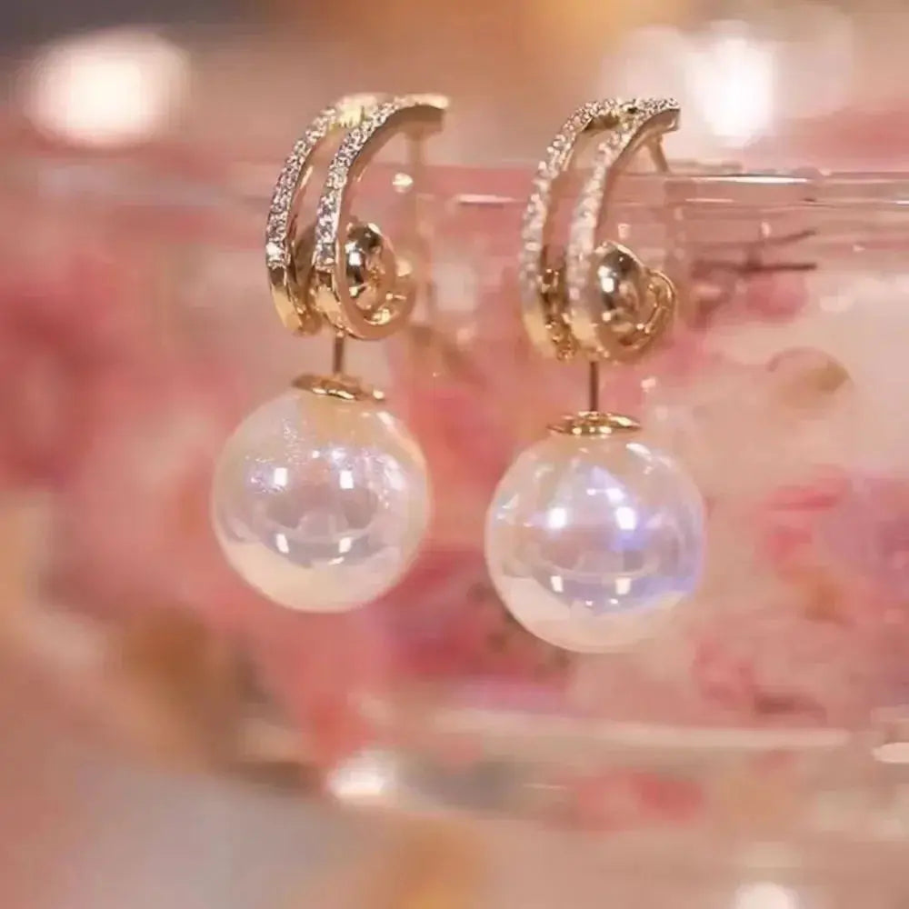 2022 New Trend Simulation Pearl Long Earrings With Flower Rhinestone Pendant For Women Wedding Korean Jewelry