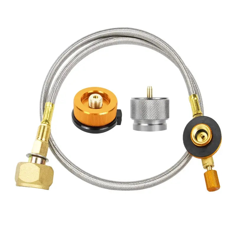 Camping gas refill adapter kit with braided stainless hose and two adapters, Simples Market