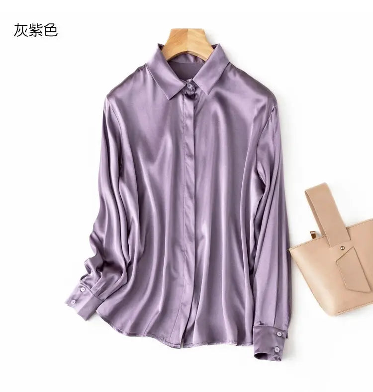Tajiyane Women's Mulberry Silk Blend Long Sleeve Office Blouse