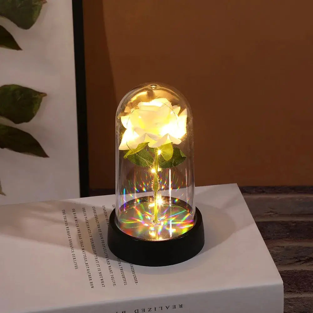 Led Red Rose Artificial Flower With Glass Cover And Stand Light Up Galaxy Rose For Valentines Day Wedding Gift