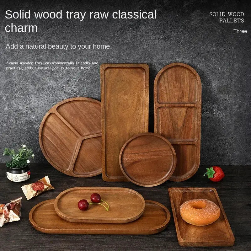 Japanese Solid Wood Fruit Plate Tray Set Multi Size Snack Platter