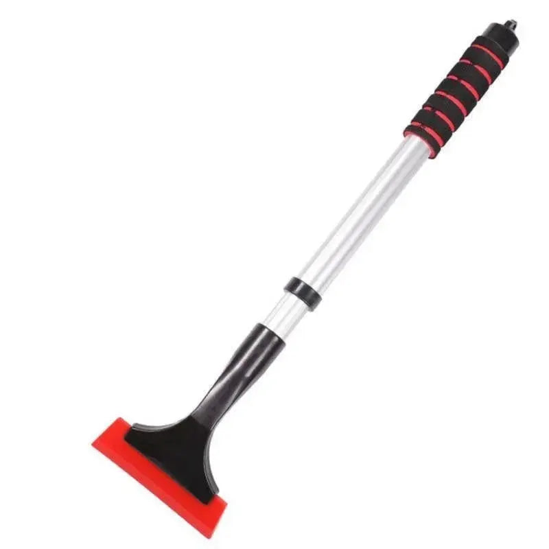Extendable aluminum snow brush ice scraper for car windshield by Simples Market, red scraper blade, black handle.