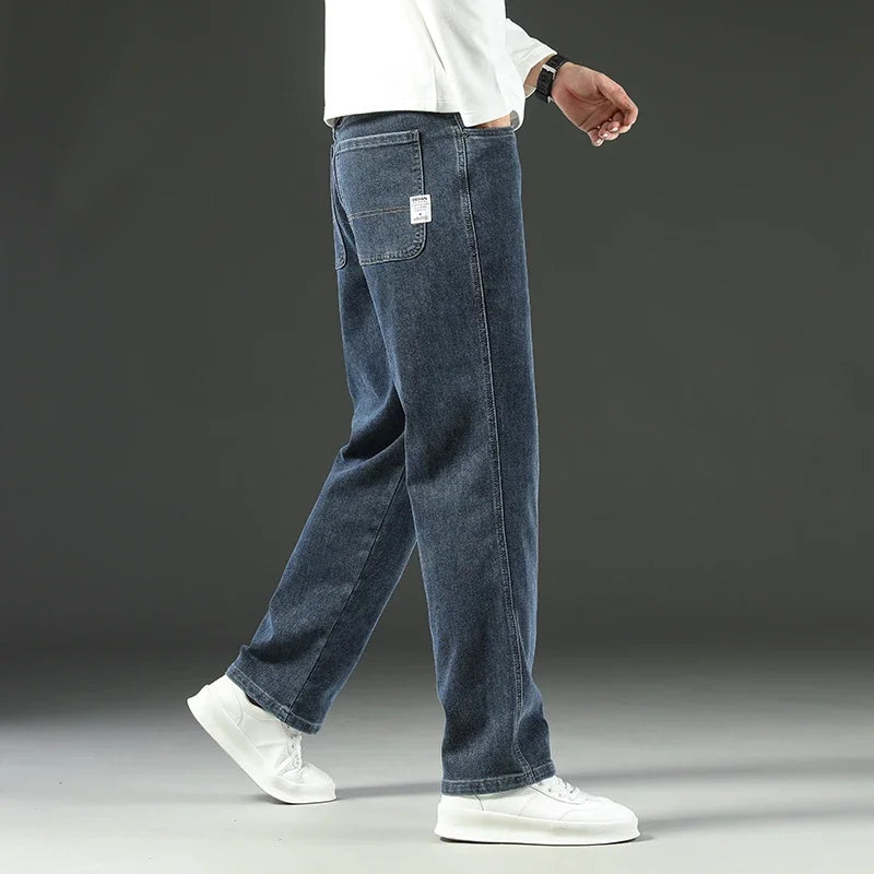 Mens Spring Autumn Jeans Loose Fit Straight Leg Business Casual