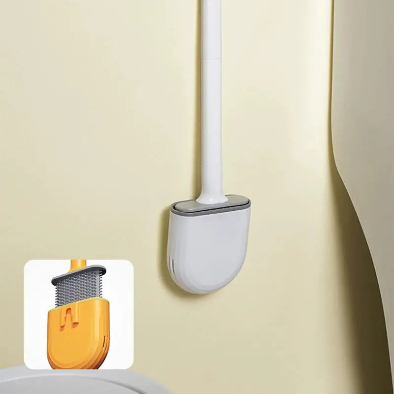 Wall Hanging Long Handle Toilet Brush With Silicone Cleaning Head Durable Easy To Clean For Bathroom Toilet Cleaning